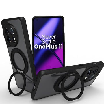 OnePlus 11 Ring Stand Back Cover Case | Clear Hybrid - Clear Black Magnetic