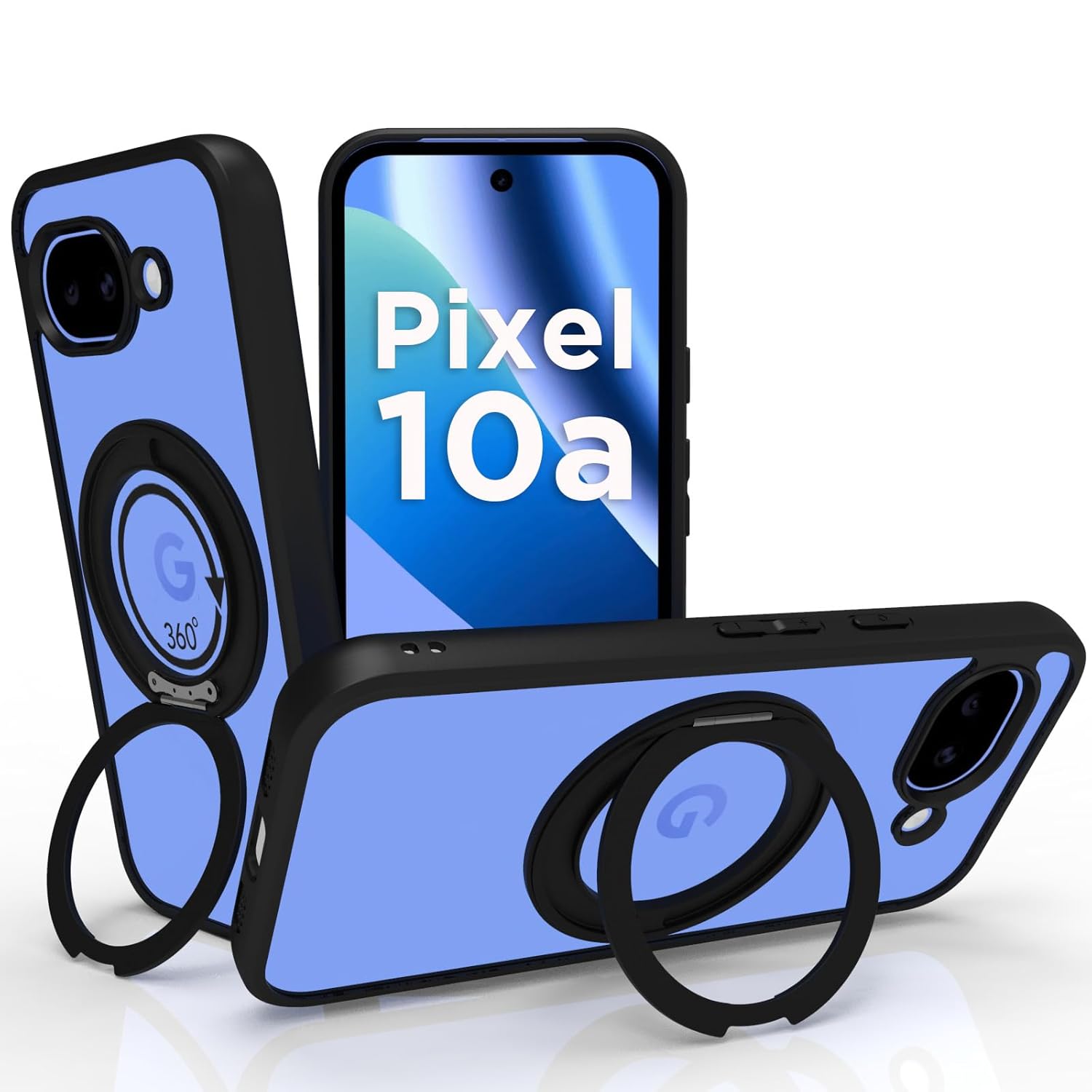 Google Pixel 10a Ring Stand Back Cover Case | Clear Hybrid - Clear Black Magnetic