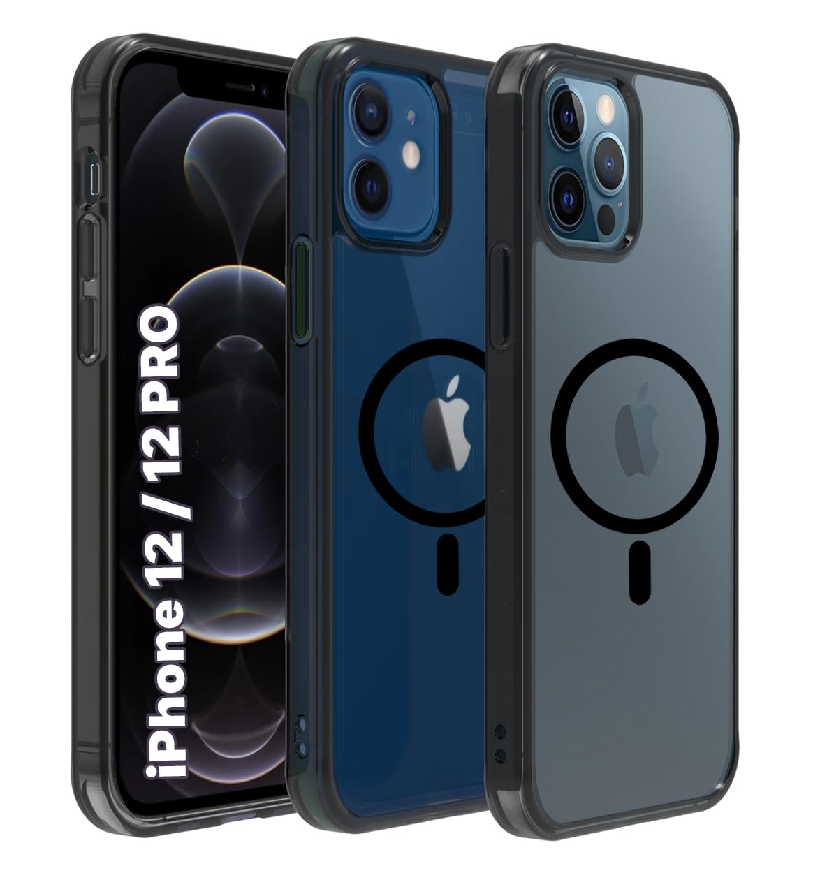 iPhone 12 / 12 Pro Back Cover Case | Clear Hybrid - Smoke Magnetic(Black)