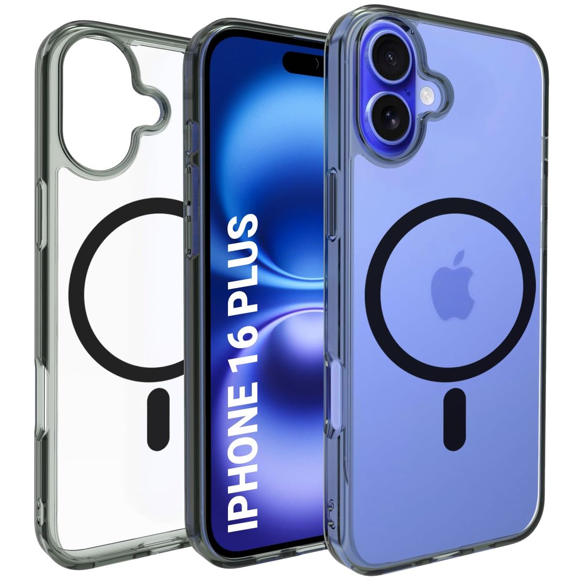 iPhone 16 Plus Back Cover Case | Clear Hybrid - Clear Black Magnetic