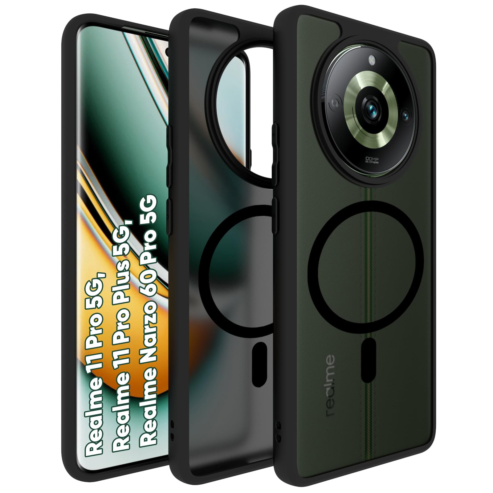 Realme 11 Pro / 11 Pro Plus / Narzo 60 Pro 5G Back Cover Case | Sleek Hybrid - Matte Black Magnetic