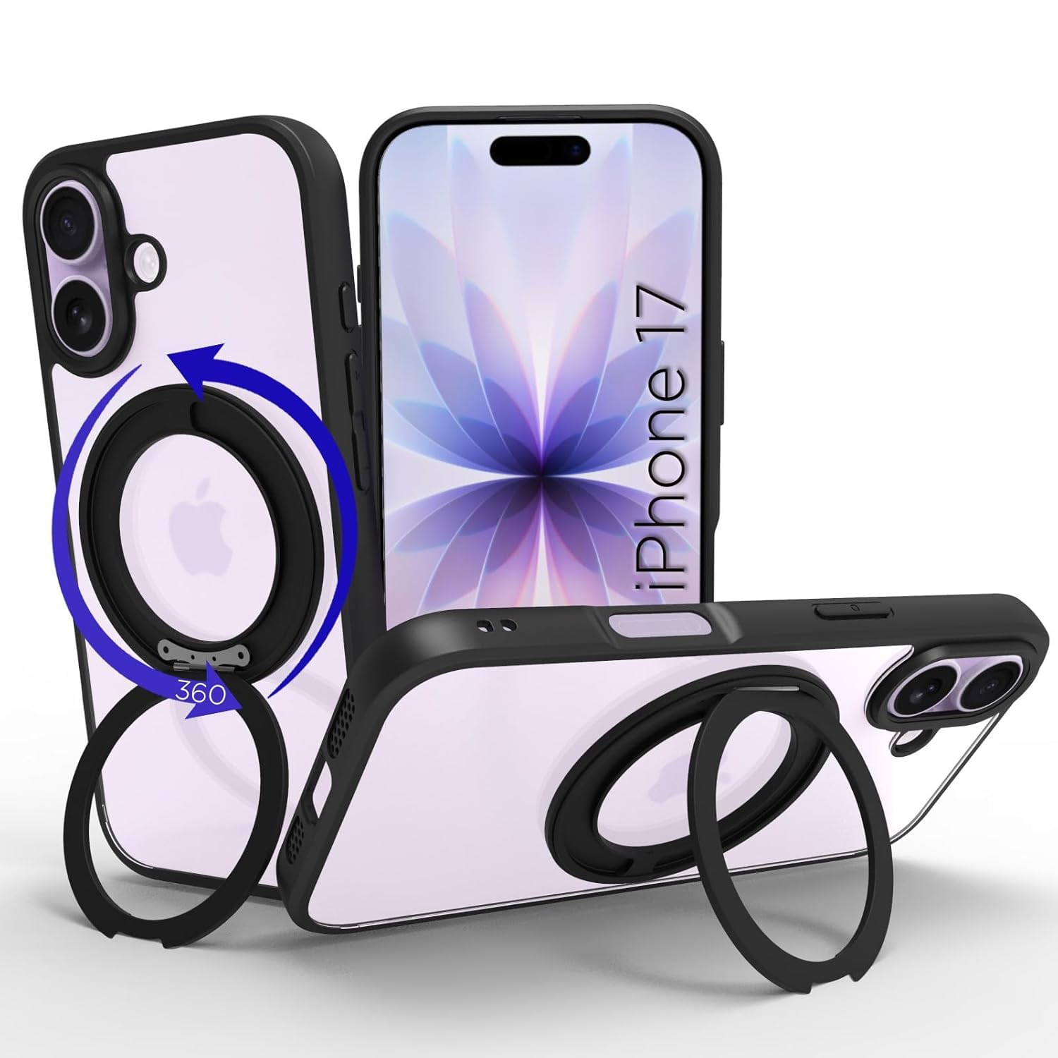 iPhone 17 Ring Stand Back Cover Case | Clear Hybrid - Clear Black Magnetic