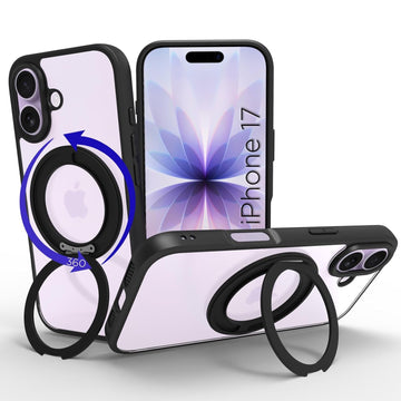 iPhone 17 Ring Stand Back Cover Case | Clear Hybrid - Clear Black Magnetic