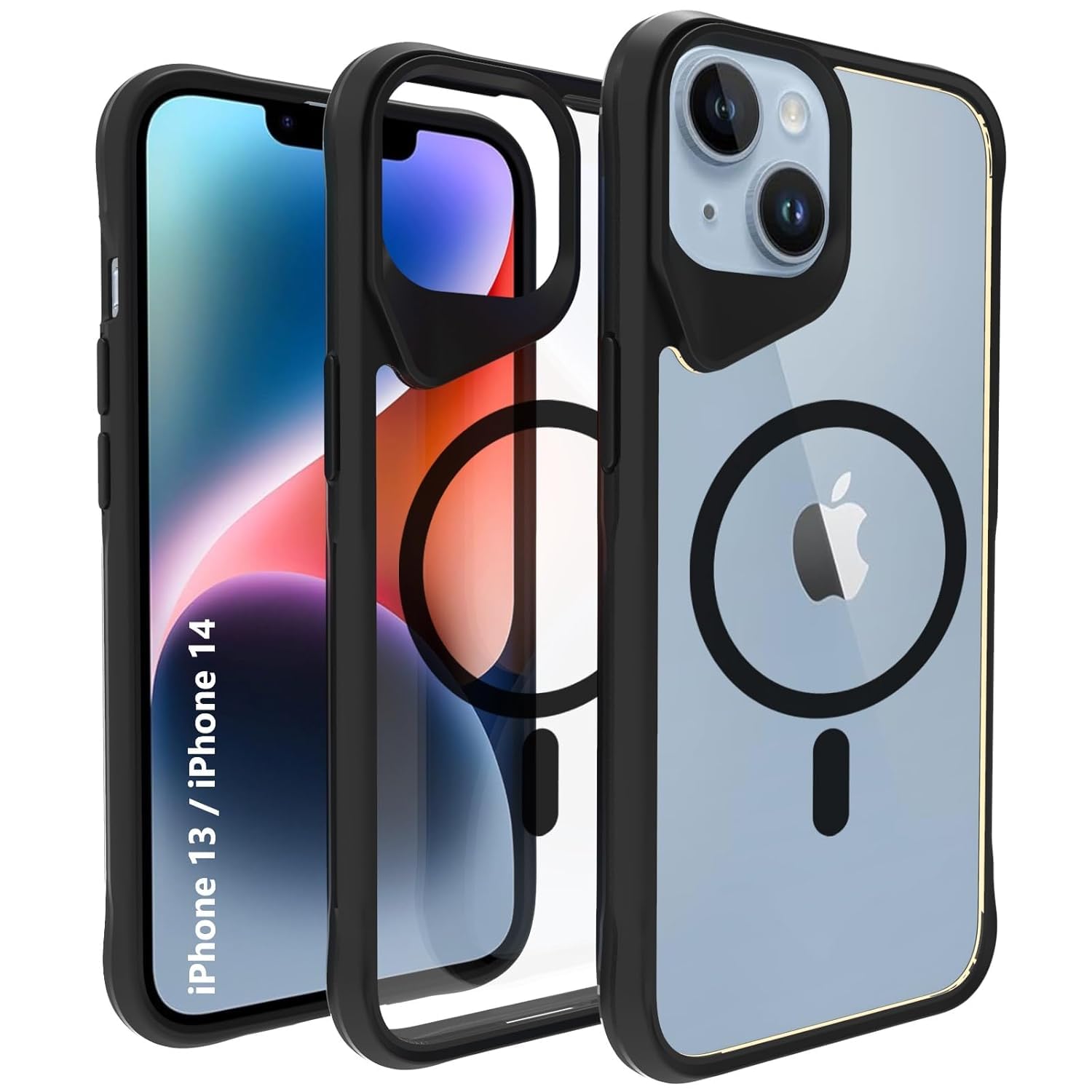 iPhone 13 / iPhone 14 Back Cover Case | Tough Hybrid - Clear Black Magnetic