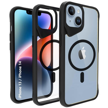 iPhone 13 / iPhone 14 Back Cover Case | Tough Hybrid - Clear Black Magnetic