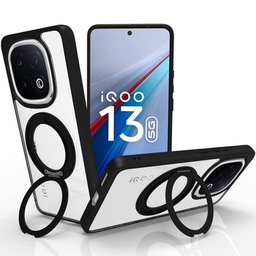 iQOO 13 5G Ring Stand Back Cover Case | Sleek Hybrid - Matte Black Magnetic