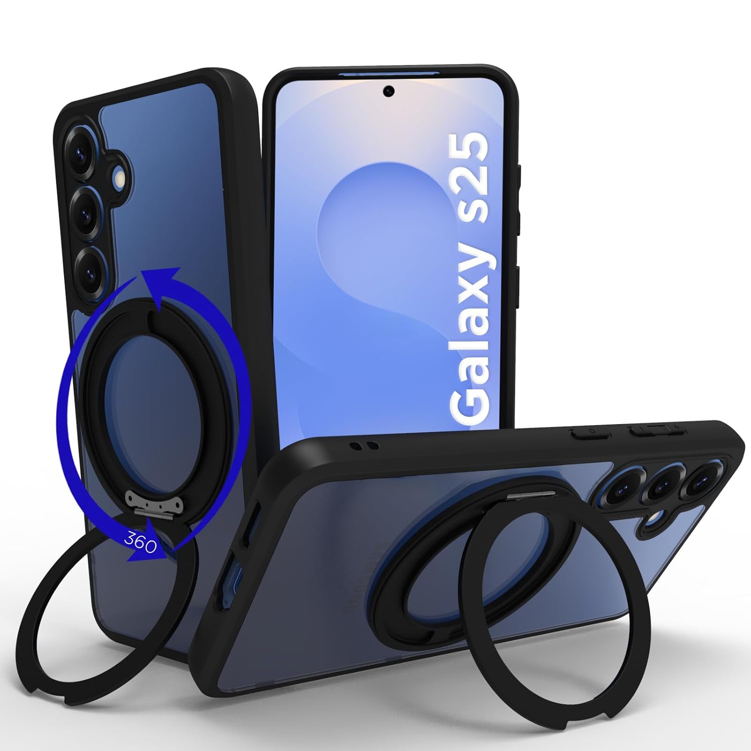 Samsung Galaxy S25 Ring Stand Back Cover Case | Clear Hybrid - Clear Black Magnetic