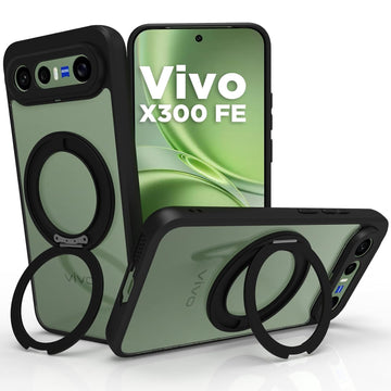 Vivo X300 FE Ring Stand Back Cover Case | Clear Hybrid - Clear Black Magnetic