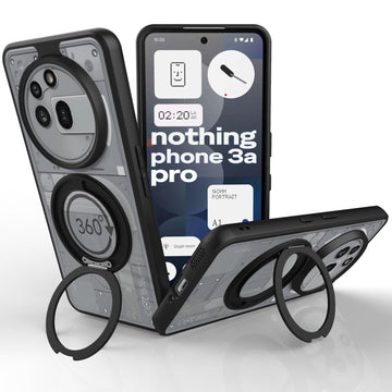 Nothing Phone 3a Pro Ring Stand Back Cover Case | Clear Hybrid - Clear Black Magnetic