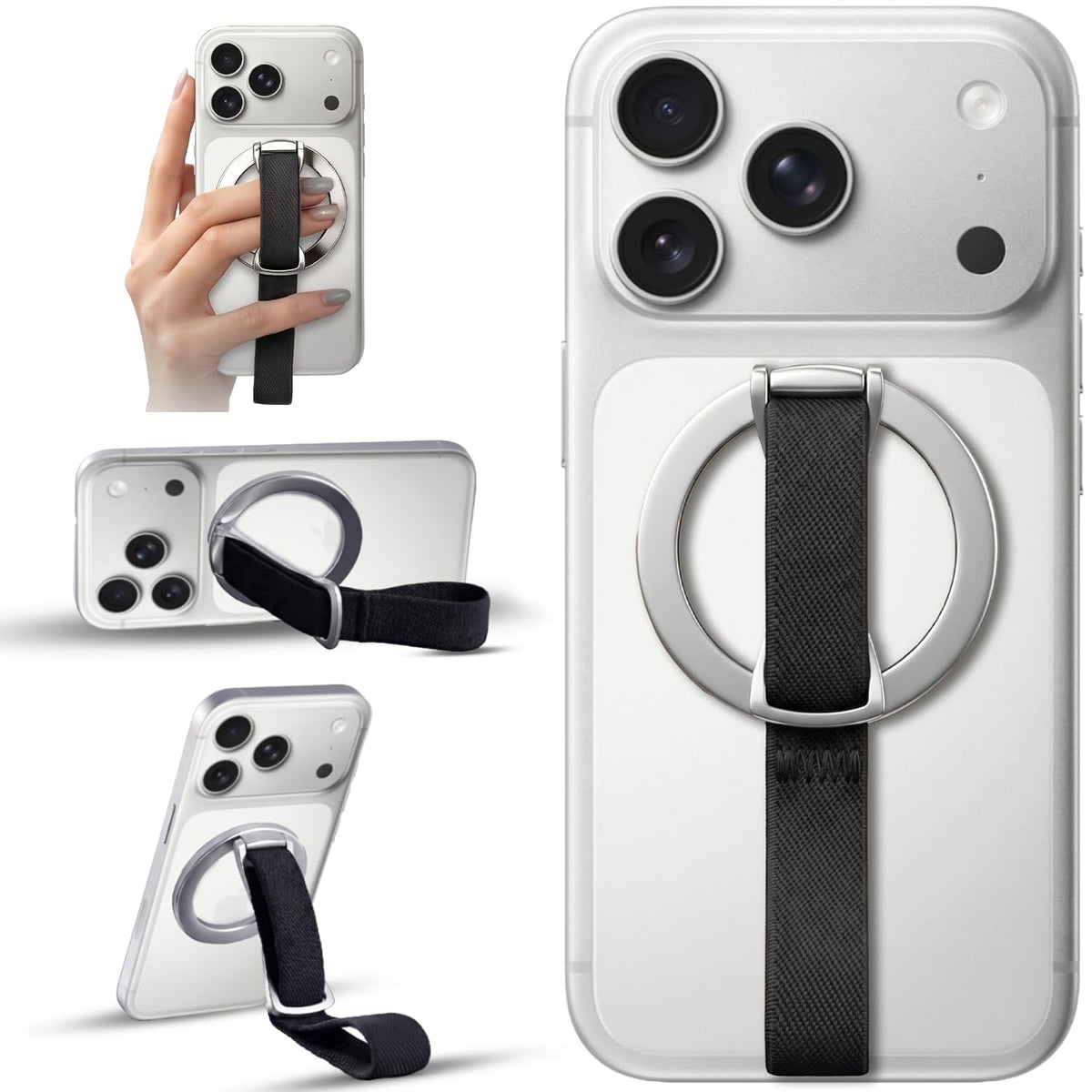 Magnetic Phone Grip & Stand | 2-in-1  Finger Strap - Silver