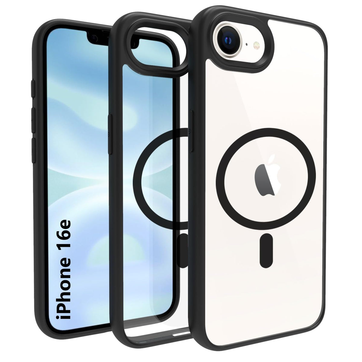 iPhone 17e / iPhone 16e Back Cover Case | Tough Hybrid - Clear Black Magnetic
