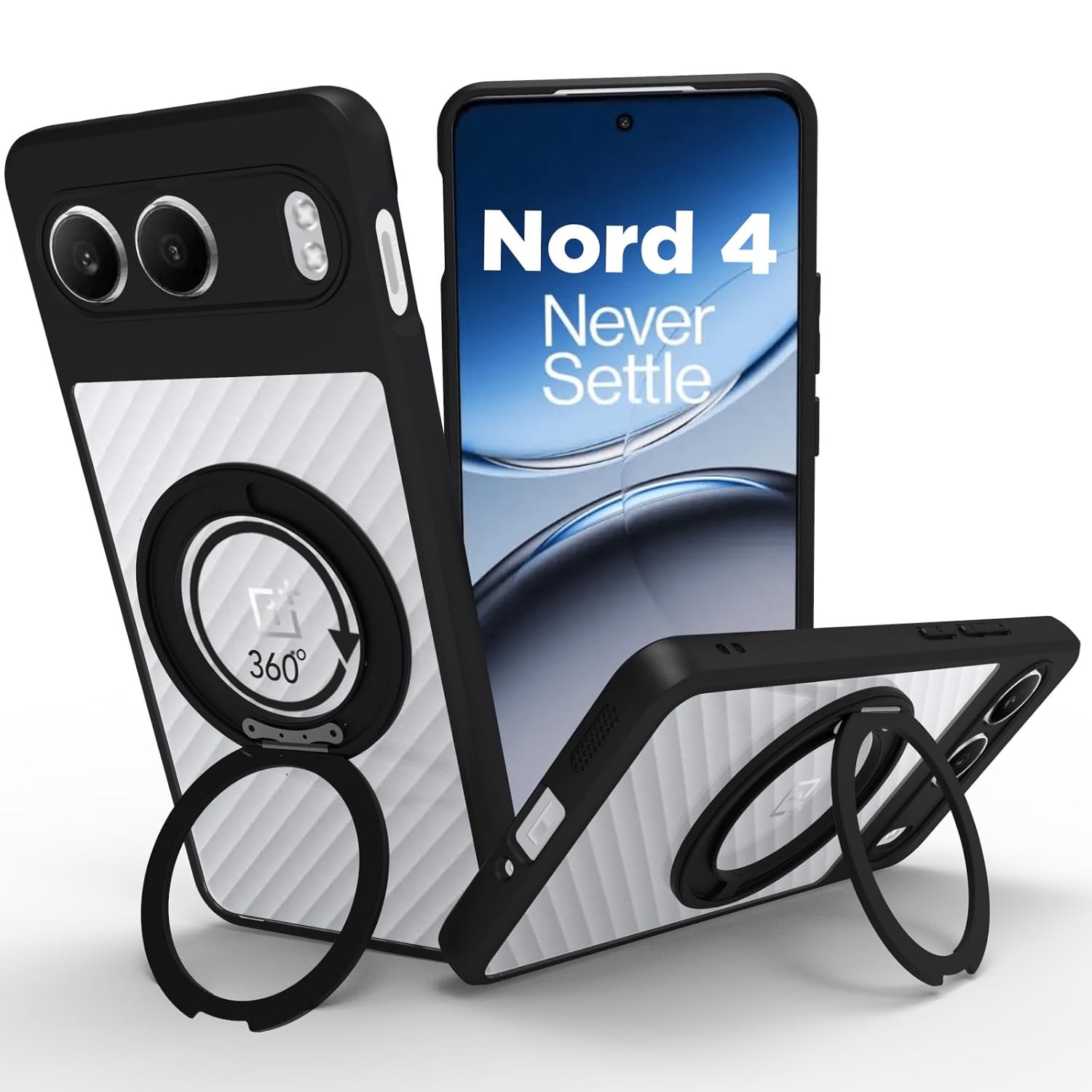 OnePlus Nord 4 5G Ring Stand Back Cover Case | Clear Hybrid - Clear Black Magnetic