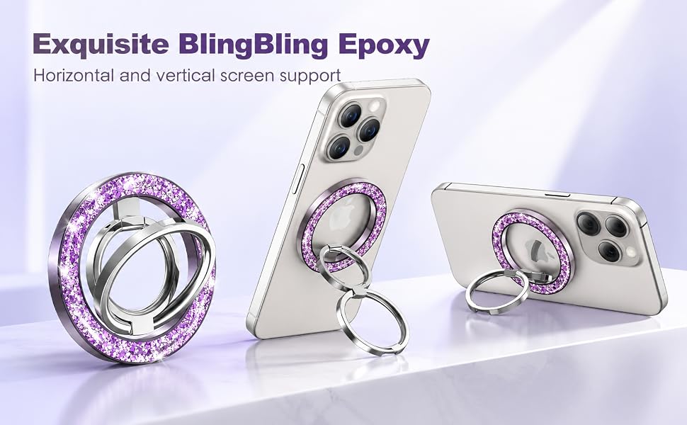 Magnetic Phone Grip & Stand | 2-in-1 Dual Ring Holder - Purple Sparkle