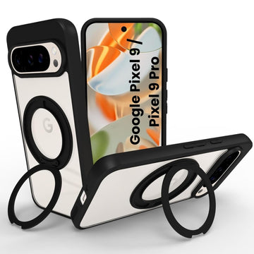 Google Pixel 9 / Pixel 9 Pro Ring Stand Back Cover Case | Sleek Hybrid - Clear Black Ring Stand