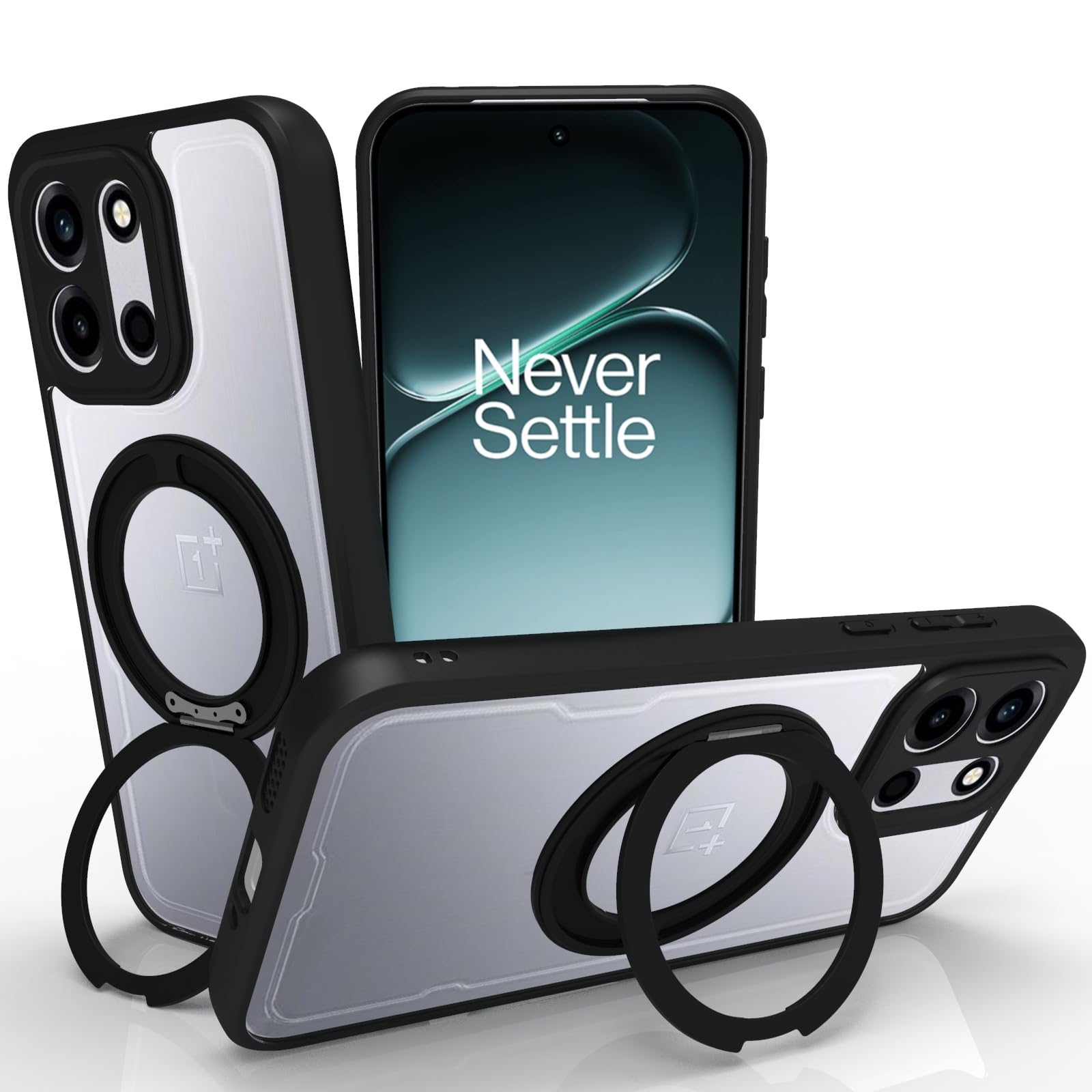 OnePlus Nord 6 5G/ Nord CE 6 5G Ring Stand Back Cover Case | Clear Hybrid - Clear Black Magnetic