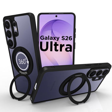 Samsung Galaxy S26 Ultra Ring Stand Back Cover Case | Clear - Clear Black Magnetic
