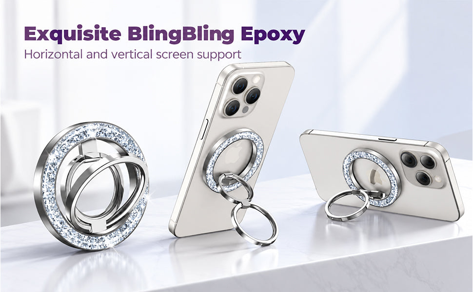 Magnetic Phone Grip & Stand | 2-in-1 Dual Ring Holder - Silver Sparkle