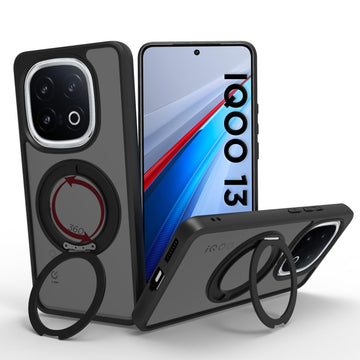 iQOO 13 5G Ring Stand Back Cover Case | Sleek Hybrid - Matte Black Magnetic