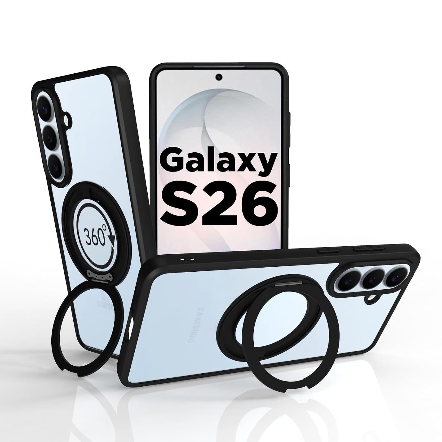 Samsung Galaxy S26 Ring Stand Back Cover Case | Sleek Hybrid - Clear Black Magnetic