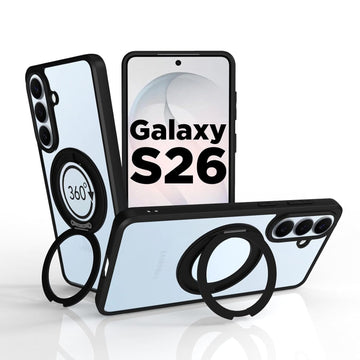 Samsung Galaxy S26 Ring Stand Back Cover Case | Sleek Hybrid - Clear Black Magnetic