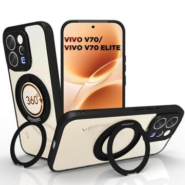 Vivo V70 / V70 Elite 5G Ring Stand Back Cover Case | Clear Hybrid - Clear Black Magnetic