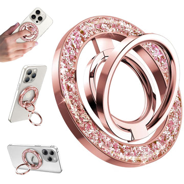 Magnetic Phone Grip & Stand | 2-in-1 Dual Ring Holder - Gold Sparkle
