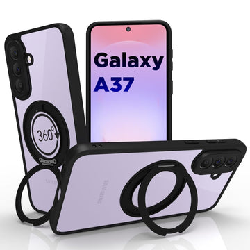 Samsung Galaxy A37 Ring Stand Back Cover Case | Sleek Hybrid - Clear Black Ring Stand