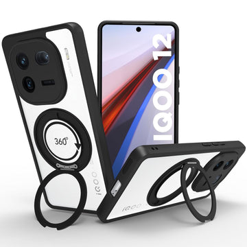 iQOO 12 5G Ring Stand Back Cover Case | Clear Hybrid - Clear Black Magnetic