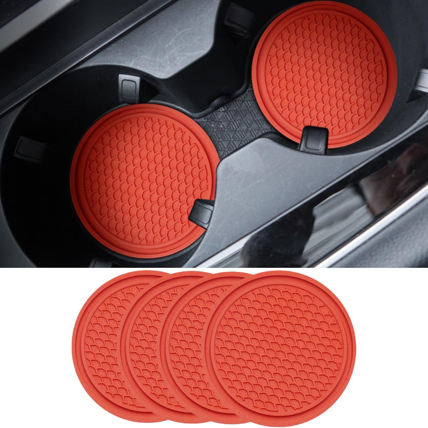 Universal Cup Holder Coasters | Anti-Slip Washable Car Cup Holder Inserts - Red