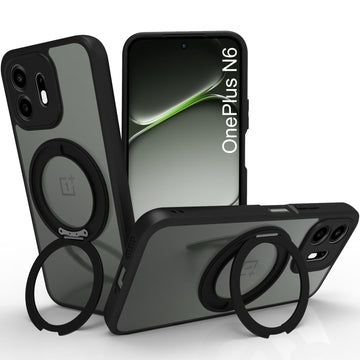 OnePlus N6 Ring Stand Back Cover Case| Sleek Hybrid - Matte Black Magnetic