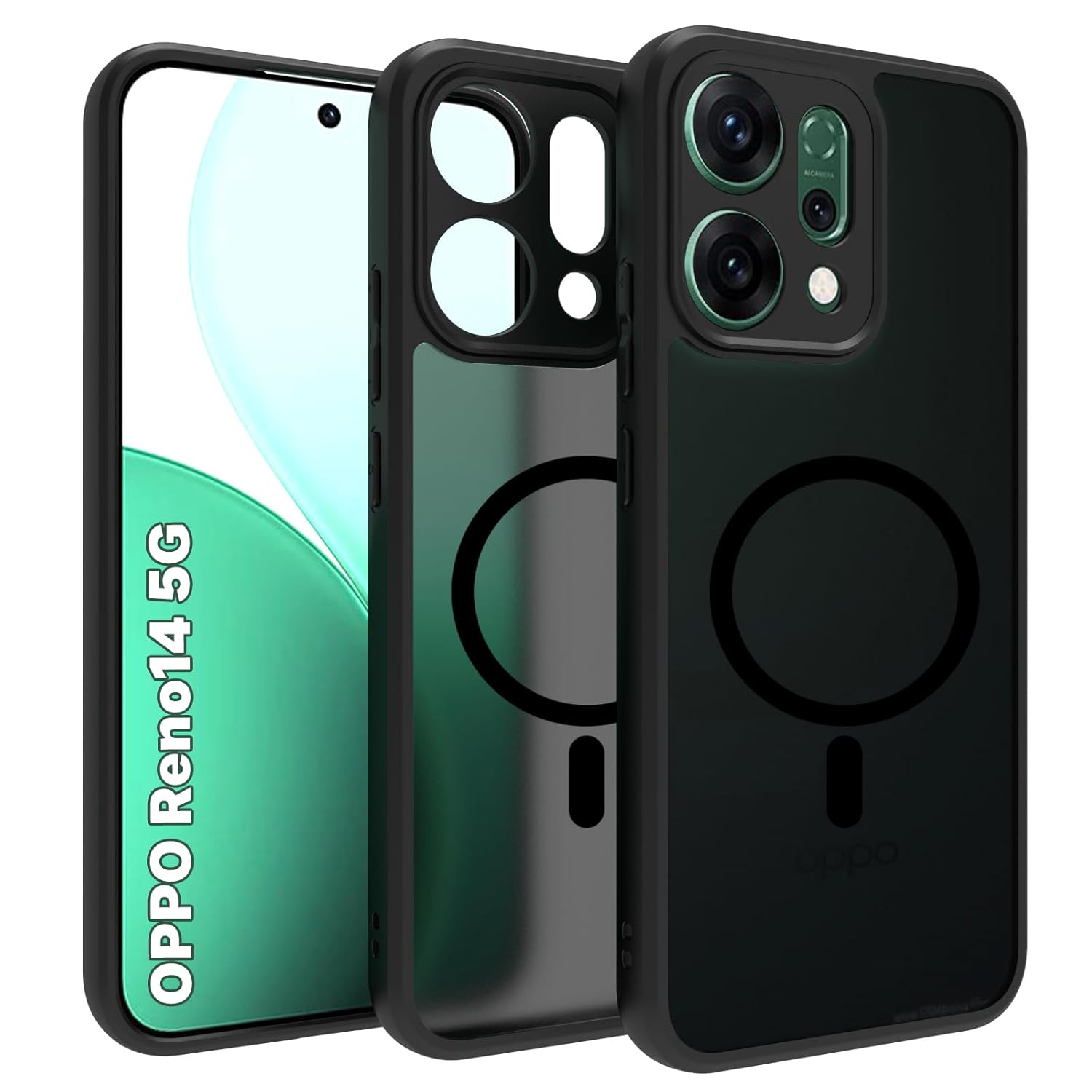 Oppo Reno14 5G Back Cover Case | Sleek Hybrid - Matte Black Magnetic