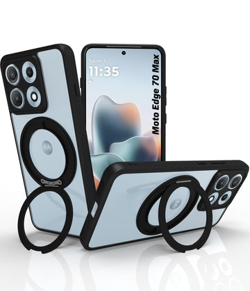 Motorola Edge 70 Max Ring Stand Back Cover Case| Sleek Hybrid - Clear Black Magnetic