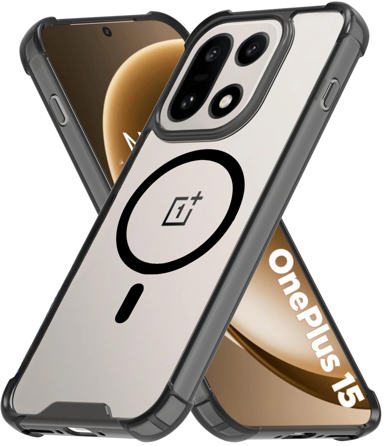 OnePlus 15 5G Back Cover Case | Clear Hybrid - Magnetic Clear Black