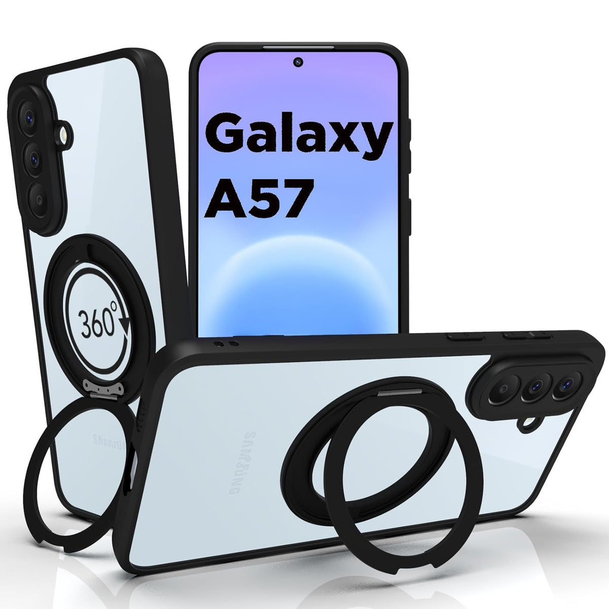 Samsung Galaxy A57 Ring Stand Back Cover Case | Sleek Hybrid - Clear Black Ring Stand