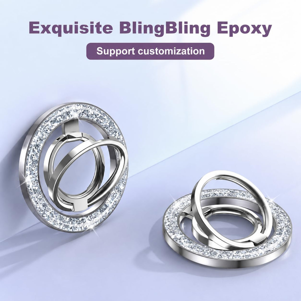 Magnetic Phone Grip & Stand | 2-in-1 Dual Ring Holder - Silver Sparkle