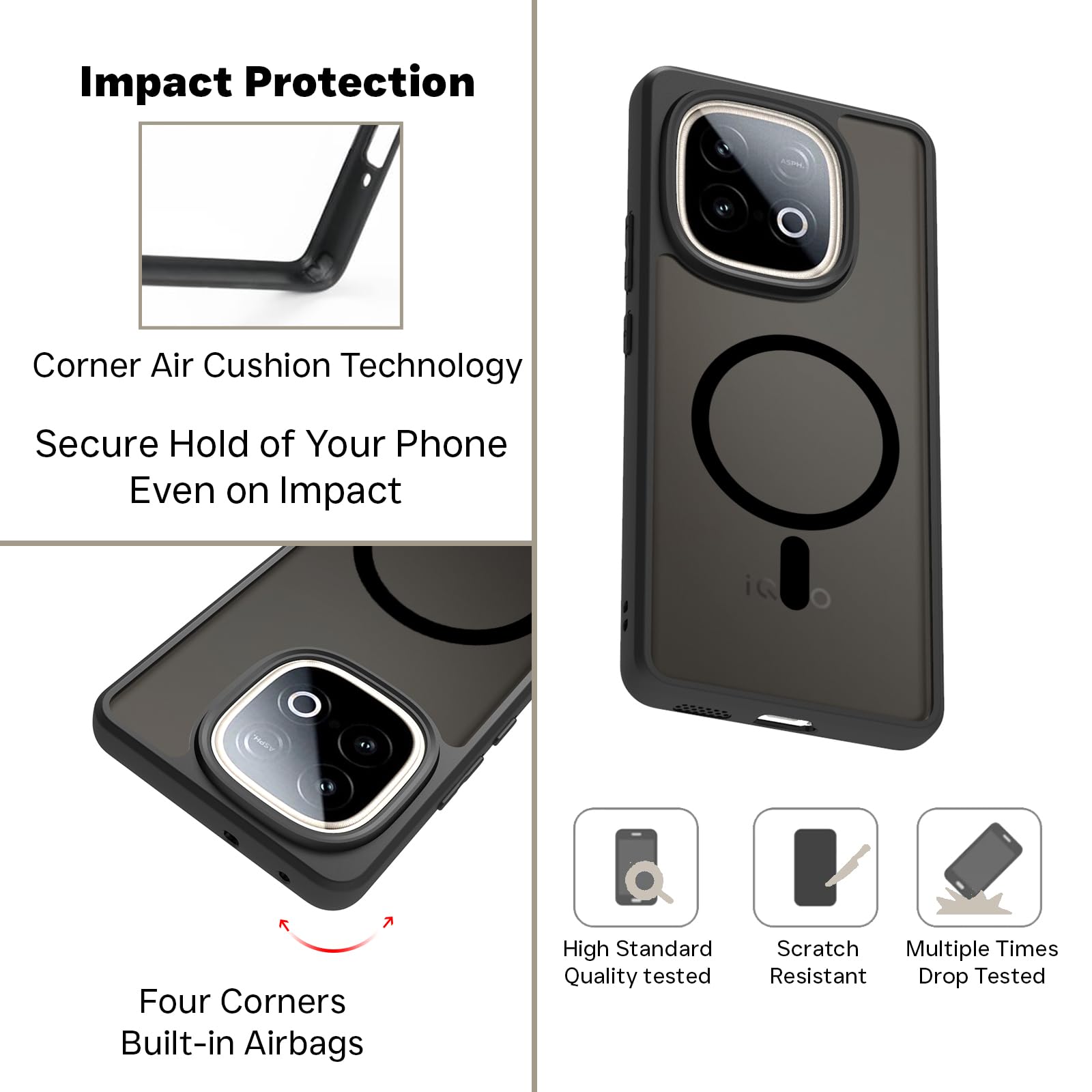 iQOO Neo 10 5G Back Cover Case | Sleek Hybrid - Matte Black Magnetic