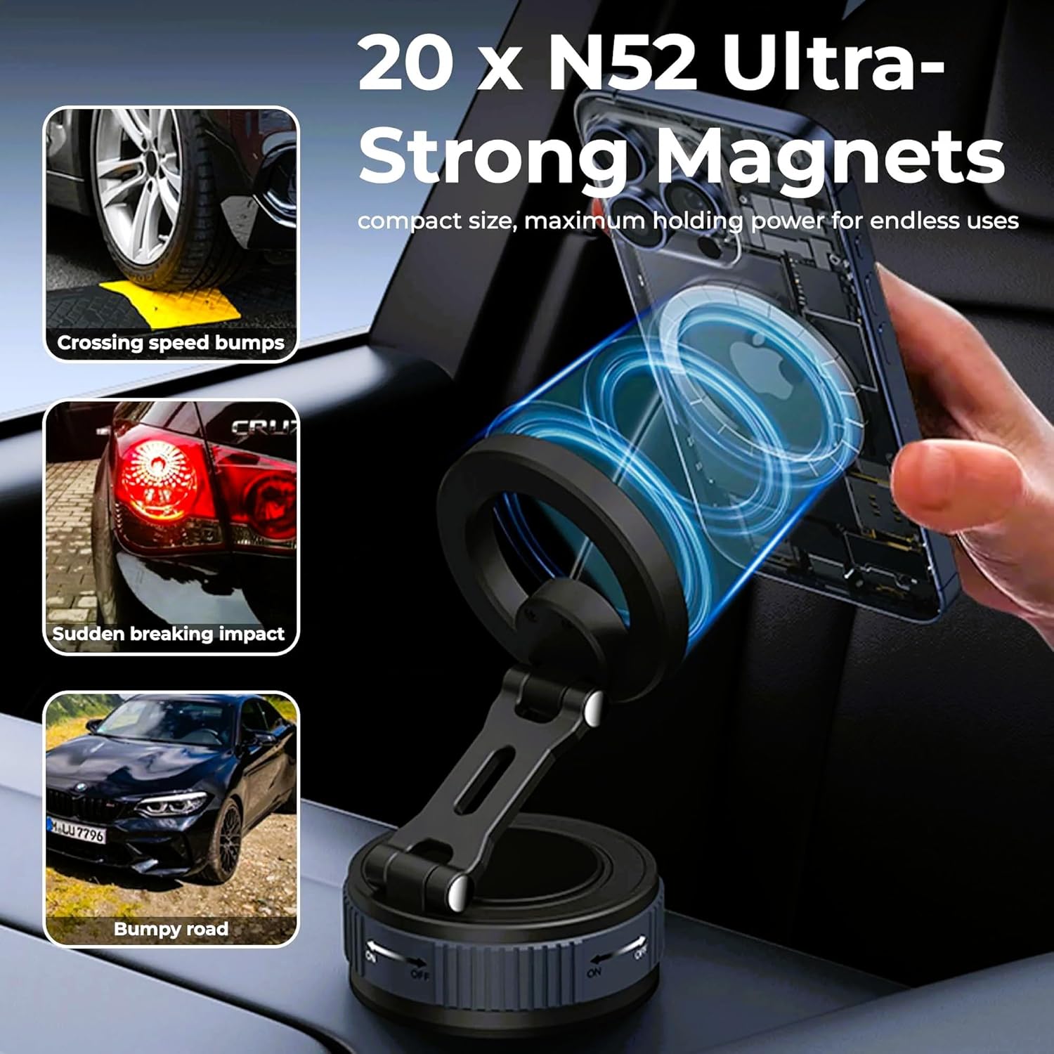 Magnetic Phone Holder | Foldable Suction Mount - AstroNova Black Grey