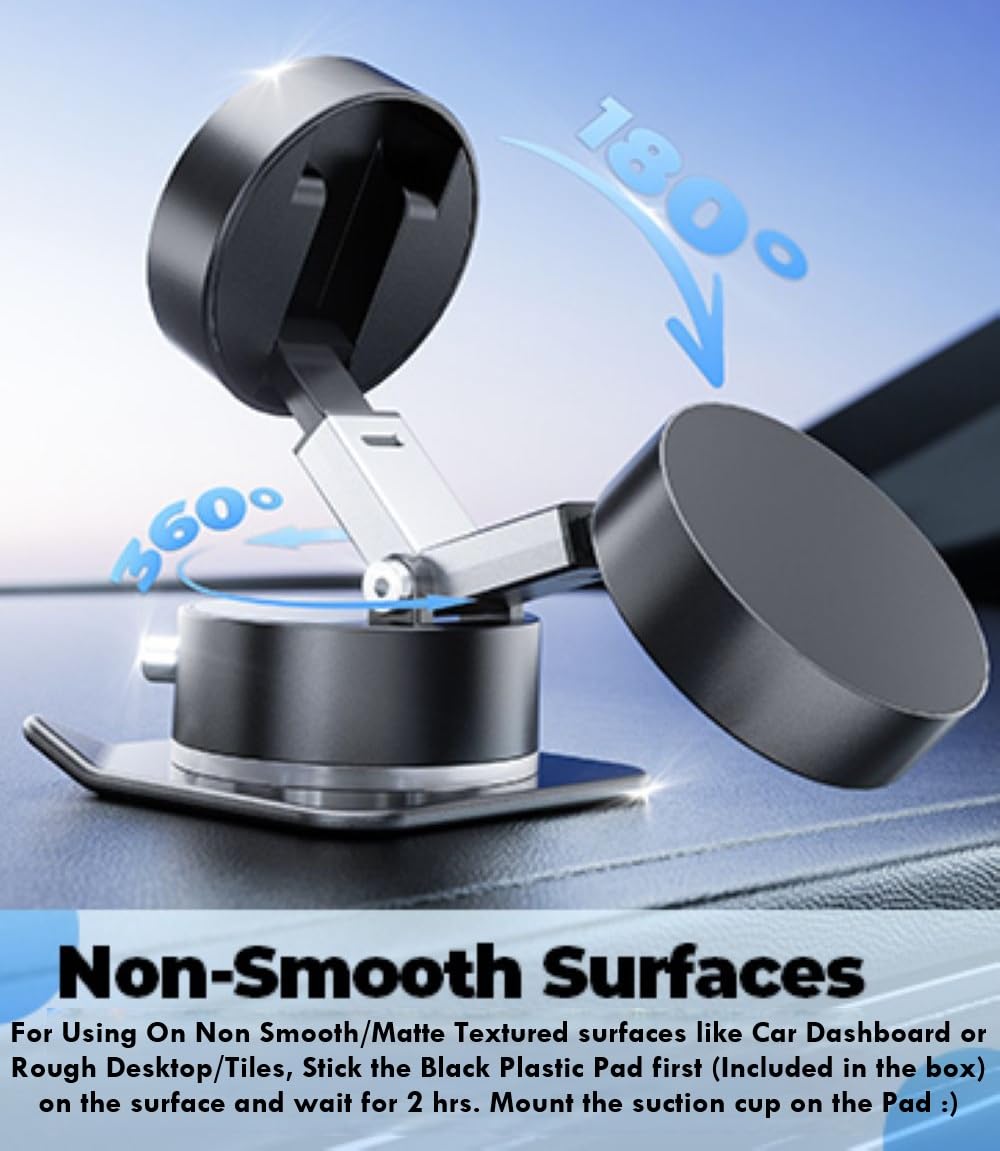Magnetic Car Phone Holder | 360° Rotatable Suction Mount for Dashboard & Windshield