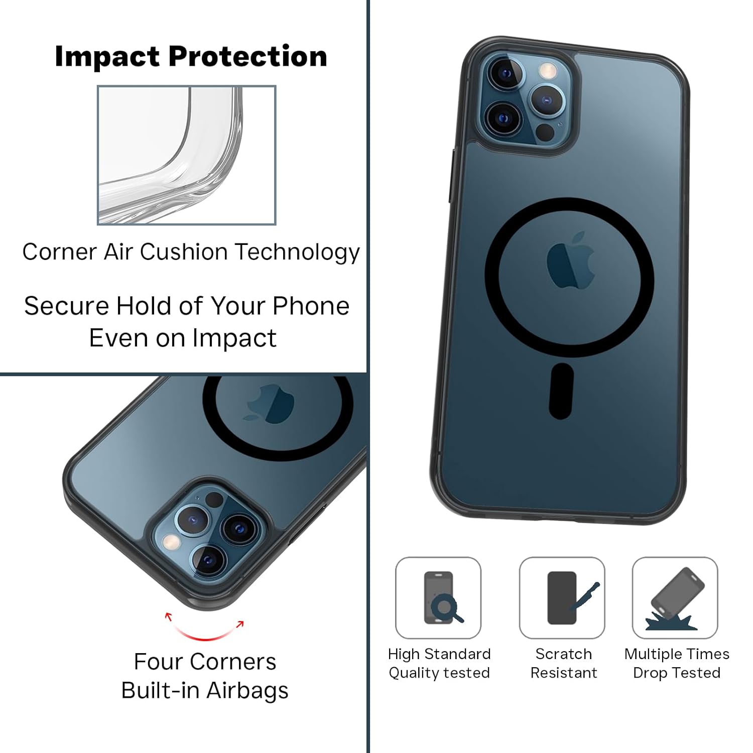 iPhone 12 / 12 Pro Back Cover Case | Clear Hybrid - Smoke Magnetic(Black)