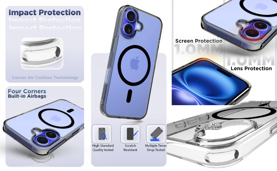 iPhone 16 Pro Back Cover Case | Clear Hybrid - Smoke Magnetic Black