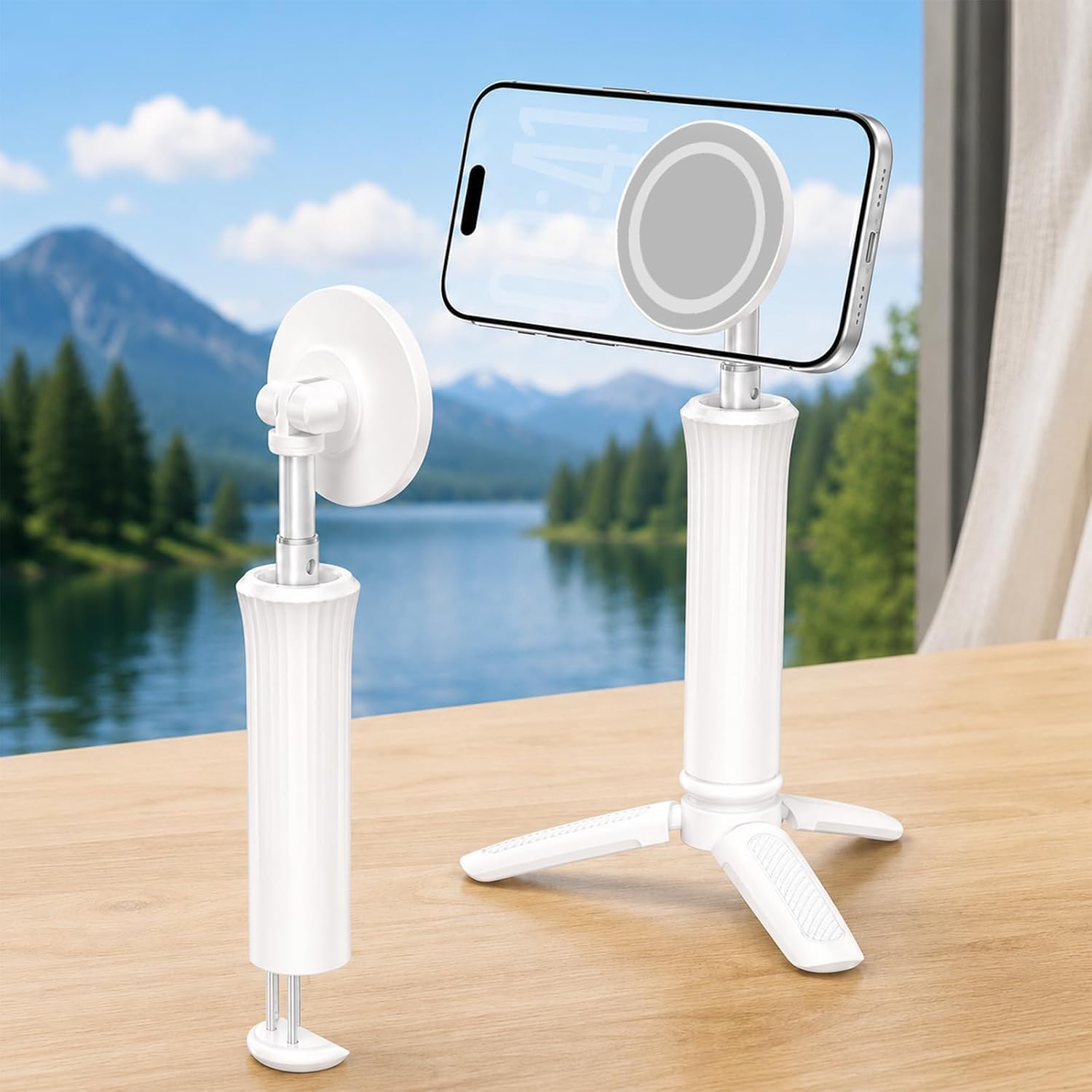 Magnetic Selfie Stick Tripod | 360 Degree Rotatable Phone Holder - White