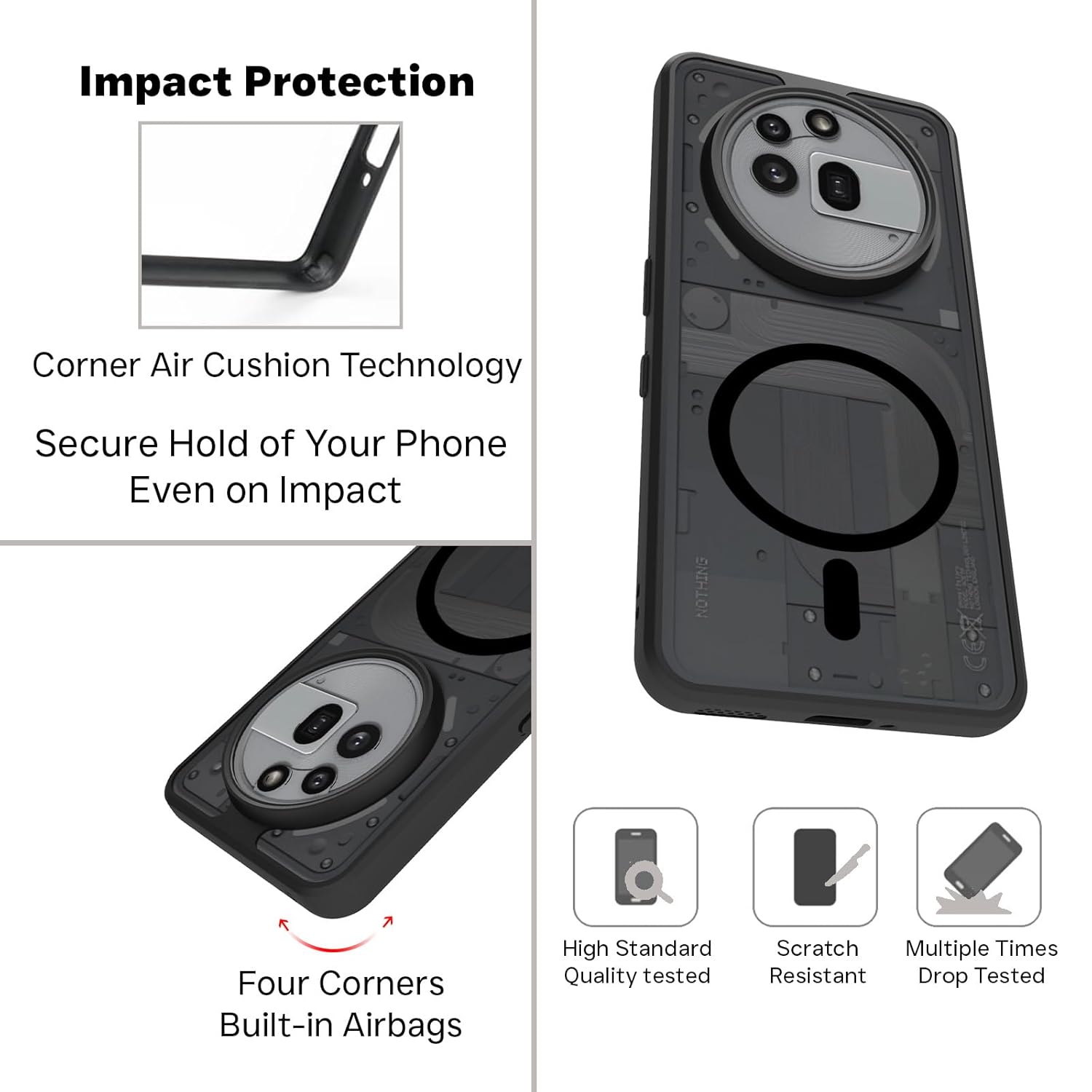 Nothing Phone 3a Pro Back Cover Case | Sleek Hybrid - Matte Black Magnetic