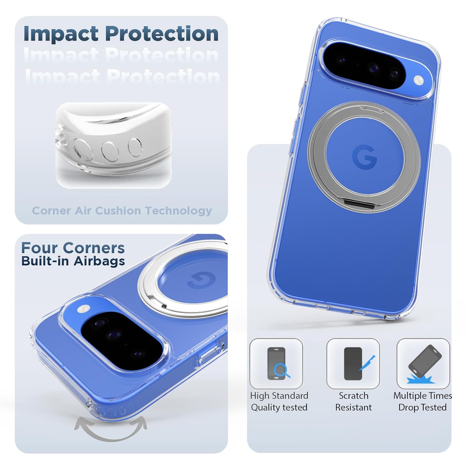 Google Pixel 10 / 10 Pro Ring Stand Back Cover Case | Clear Hybrid - Clear Smoke Magnetic