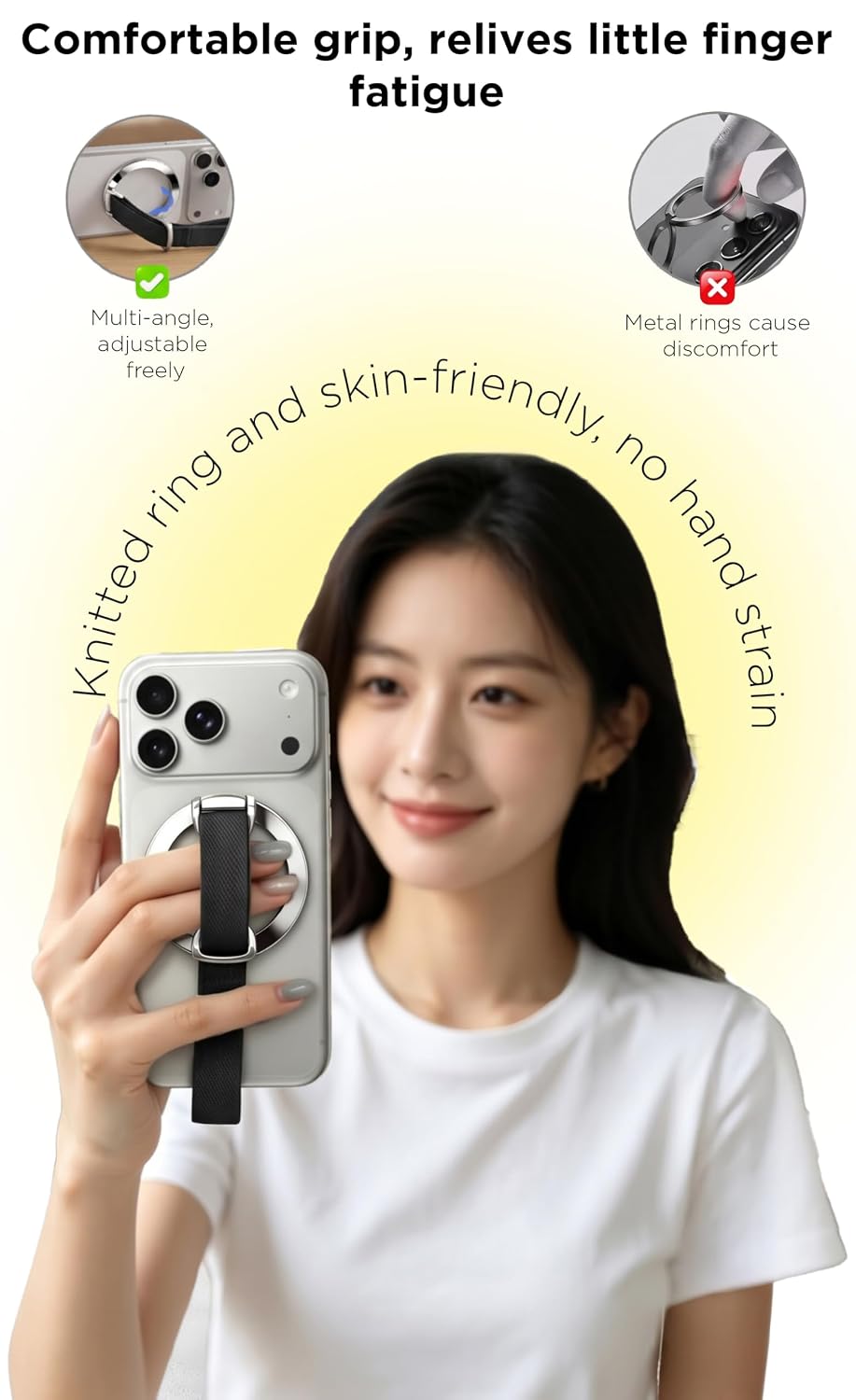 Magnetic Phone Grip & Stand | 2-in-1  Finger Strap - Silver