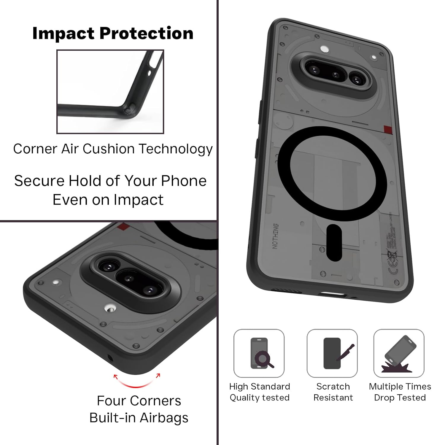Nothing Phone 3a Back Cover Case | Sleek Hybrid - Matte Black Magnetic
