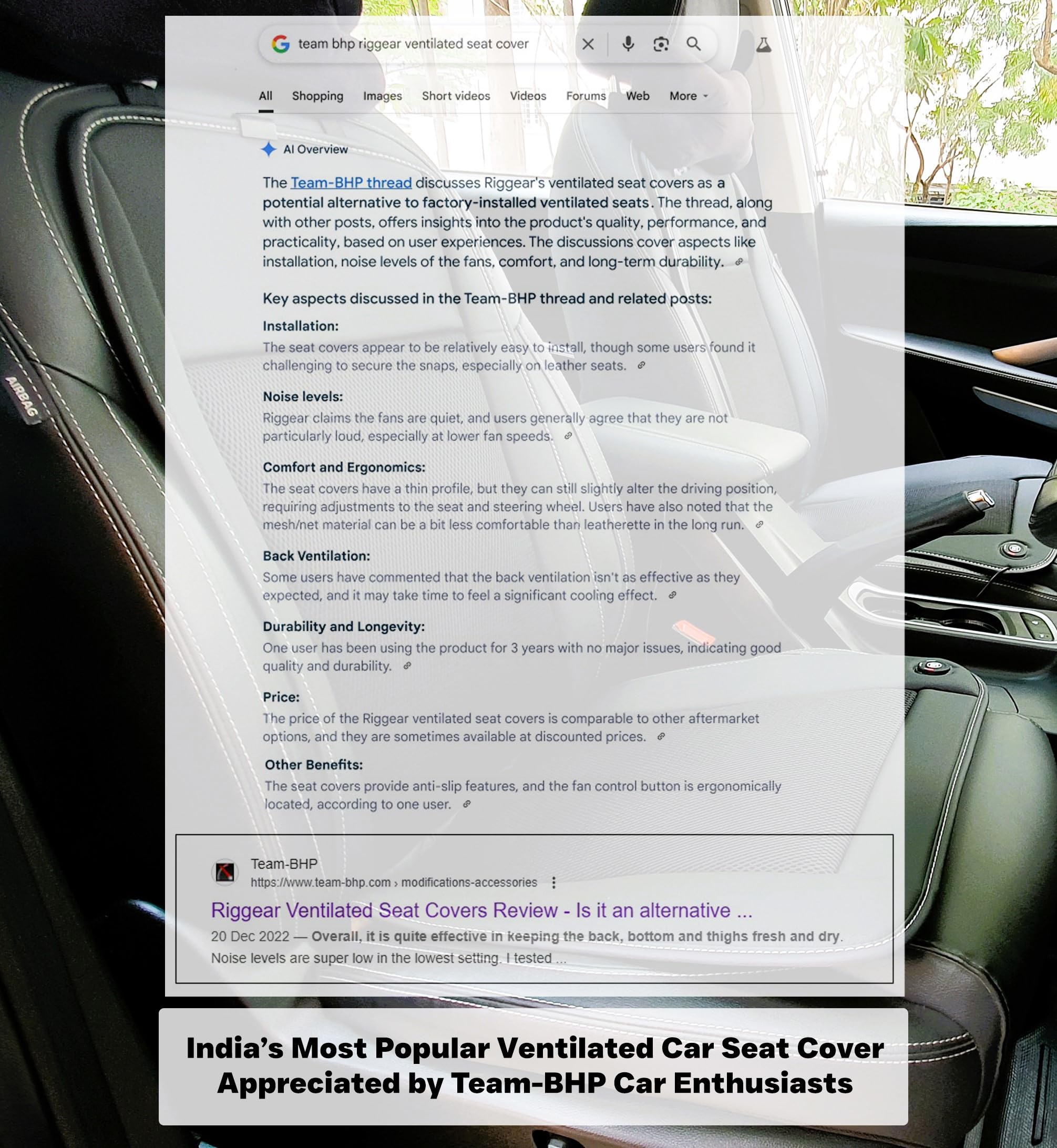 Ventilated Car Seat Cover | Beige - Driver Side