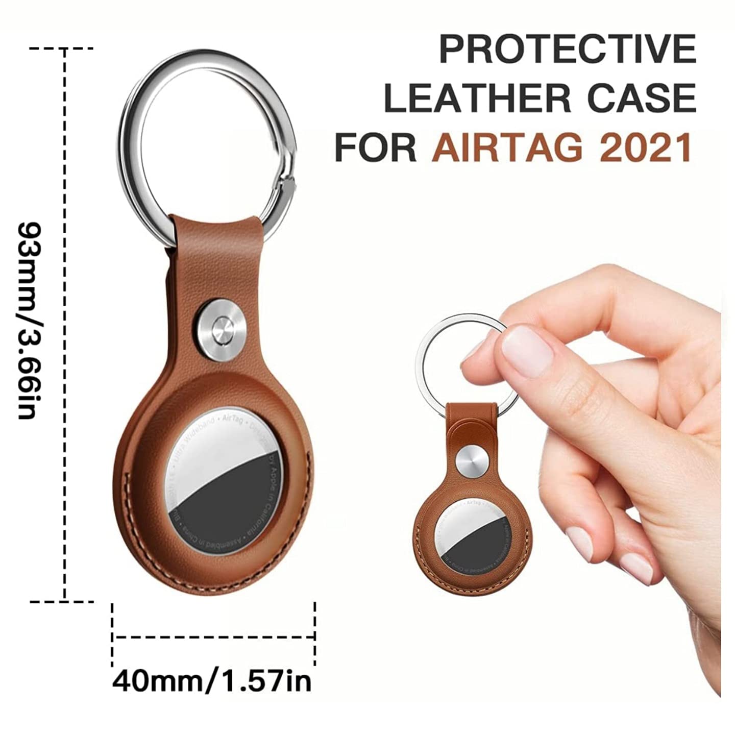 Apple AirTag Leather Key Ring Holder Case - Black