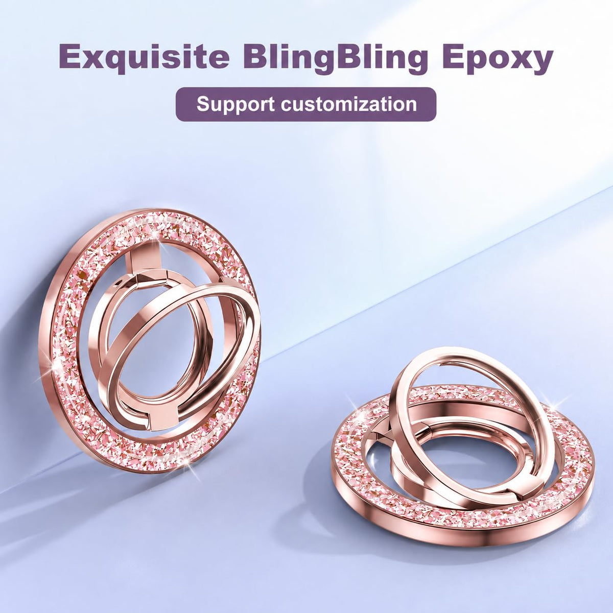 Magnetic Phone Grip & Stand | 2-in-1 Dual Ring Holder - Gold Sparkle