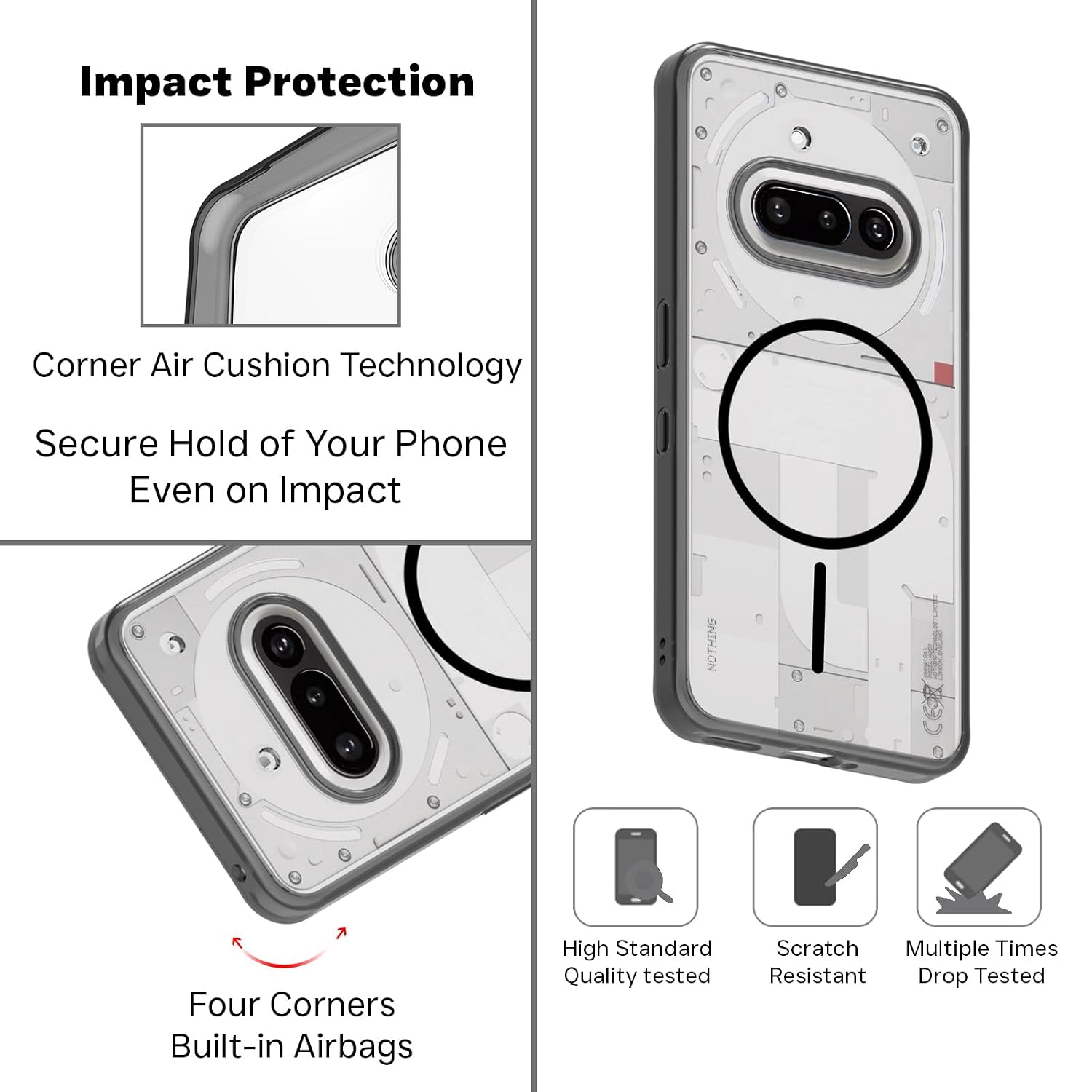 Nothing Phone 3a Back Cover Case | Clear Hybrid - Clear Black Magnetic