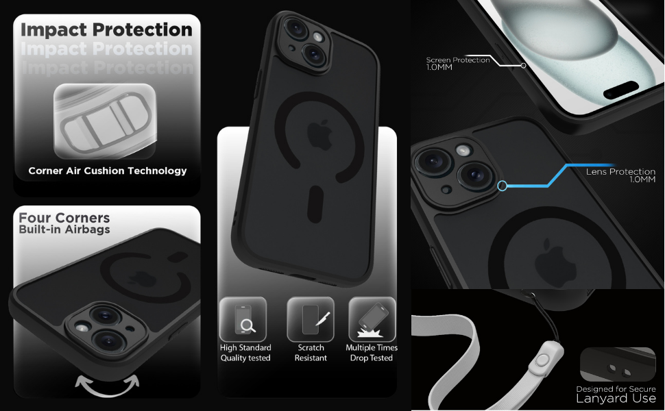 iPhone 15 Back Cover Case | Sleek Hybrid - Matte Black Magnetic
